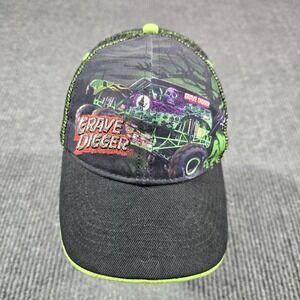 Monster Jam Hat Cap Snap Back One Size Black Trucker Mesh Grave Digger Mens